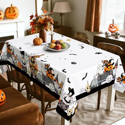 Halloween Ghost Pumpkin Polyester Tablecloth - 60 x 104 Inch, Rectangular, Spooky Decor