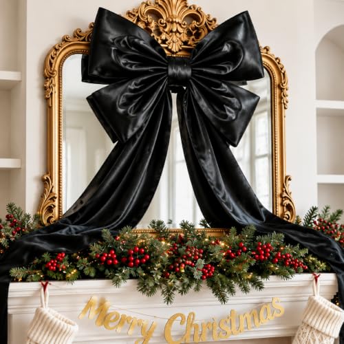 Black Satin Large Bow for Backdrop - 40x102 Inches, Extra Large Decor