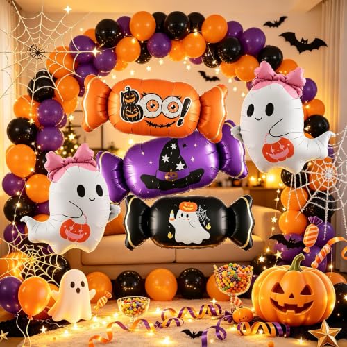 Halloween Foil Balloon Set - Ghost & Candy Shape Party Decorations 5 Pack