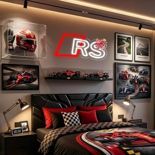 Neon Sign Race Car RS - Red & White LED Wall Decor for Garage & Man Cave
