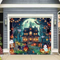 Halloween Garage Door Banner 8x7ft Cartoon Pumpkin Ghost Night Moon Decorations