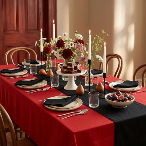 Red Linen Tablecloth 60x120 Inches - Handmade European Flax for Dining