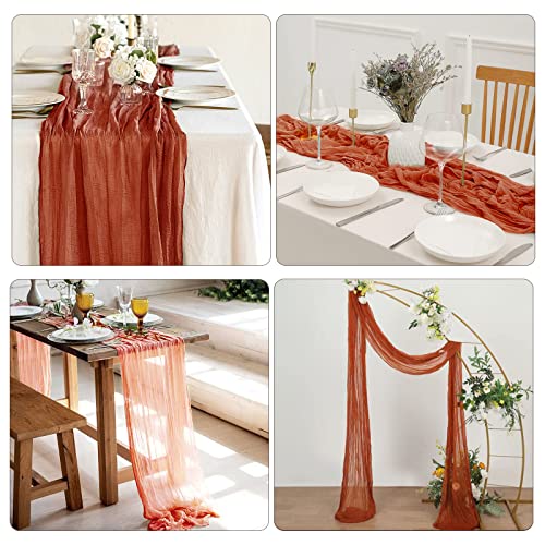 A-Terracotta Boho Table Runner Set with Chiffon Ribbon - 10FT Long Decor
