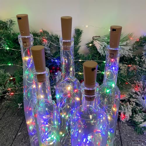 6 Pack Multicolor Bottle Lights - 20 LED, 6.6ft, Dual Battery Pack