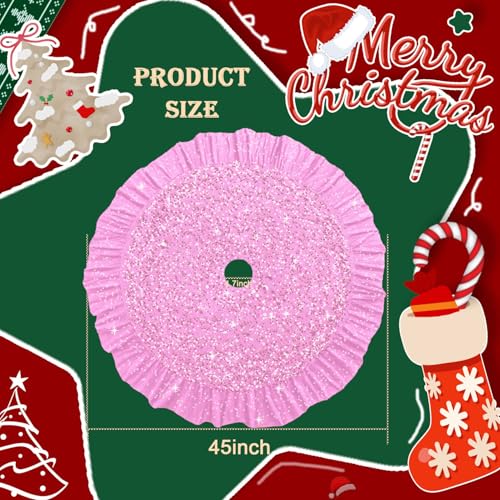 Pink Tree Skirt 45 Inch Ruffled Christmas Tree Skirt with Sequin Accents - Pink / 45 Inch