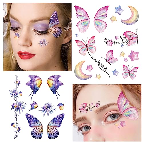 Butterfly Style Glitter Temporary Tattoos for Women and Girls – 12 Sheets, Face & Body Decor