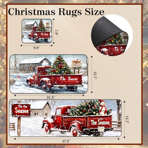 Christmas Kitchen Rugs Set with Non-Slip Washable Mat and Mouse Pad - Holiday Home Decor