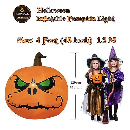 4Ft Inflatable Halloween Angry Pumpkin Lighted Yard Decoration with Blower & Ropes