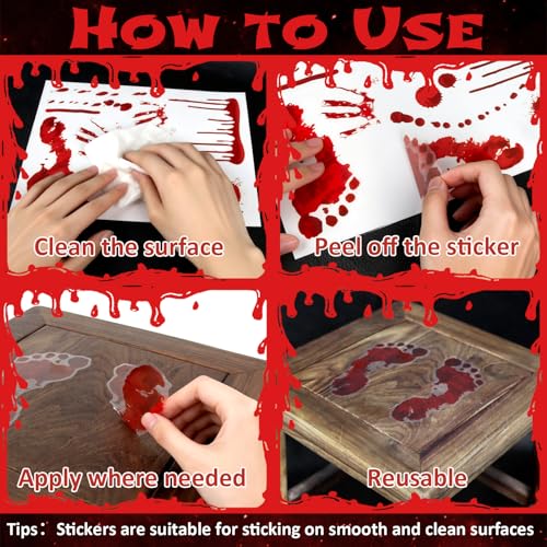 Halloween Bloody Handprint & Footprint Window Decals - Spooky 111-Piece Set
