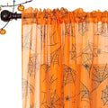 Halloween Sheer Curtains for Living Room - 52W x 63L Cobweb & Orange 2 Panel Set