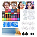 Kids & Adults Water-Activated Face Painting Kit - 42 Colors, Brushes & Stencils