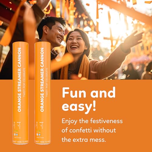 Orange Biodegradable Streamer Poppers & Cannons 2-Pack - No-Mess Outdoor Fun