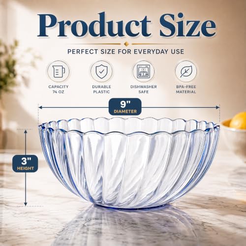 4 Pack Plastic Serving Bowls - 74oz Salad & Snack Bowls, Break-Resistant, Multicolor