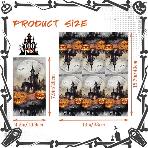 Halloween Guest Napkins 100-Pack - 3-Ply Disposable Pumpkin Castle Design
