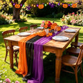 Halloween Gauze Table Runner Set - 3 Pcs Autumn Fall Party Decor - Orange Black Purple - Summerween