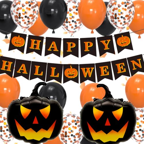 Halloween Balloon Set with Banner and Pumpkin Balloons - 18pcs Party Decorations
