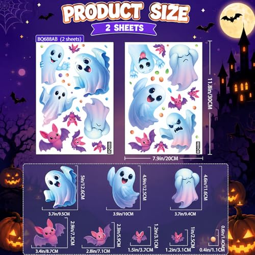 Halloween Ghosts & Bats Window Clings - Spooky Ghost & Bat Window Stickers, Reusable Static Decals, 2 Sheets - Halloween Decorations, Classroom & Home, Variation: Ghosts & Bats