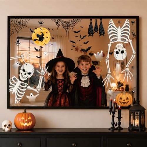 Skeleton Halloween Window Clings - Skull Design, Indoor & Outdoor Decorations