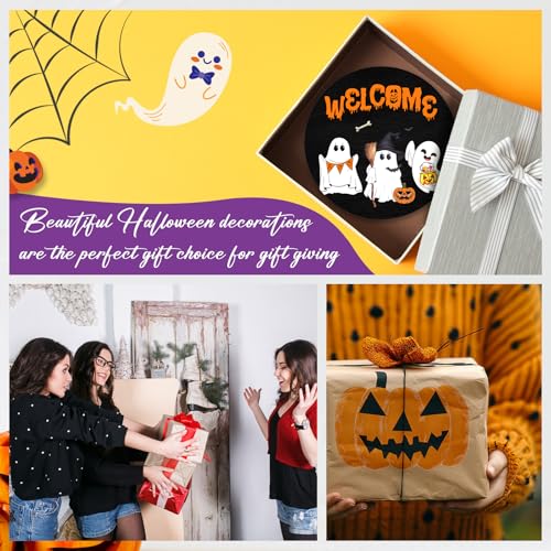 Halloween Front Door Sign - Welcome & Happy Halloween Wooden Decor