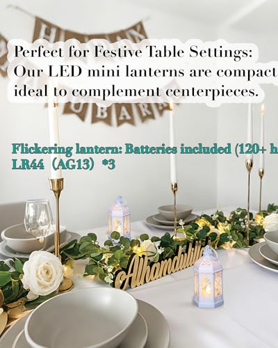 White Mini Moroccan Lanterns 12-Pack with Flickering LED Candles - Shatterproof Table & Hanging Decor for Ramadan Weddings Events