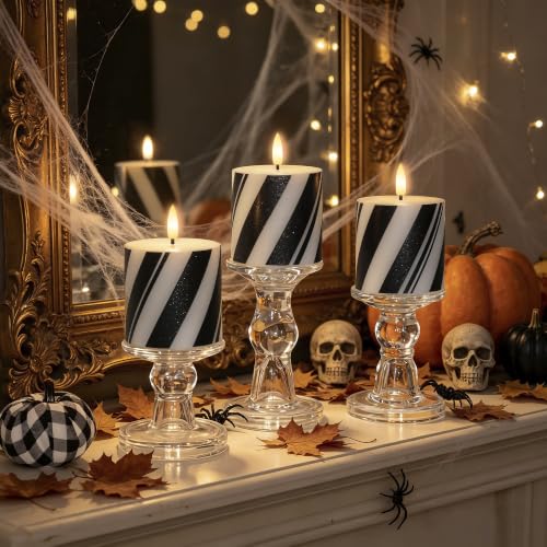 Halloween Flameless Candles with Real Wax & Timer - Black Stripes 3x3 Inch