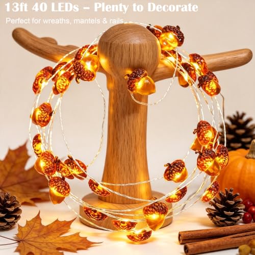 Battery Operated Fall Acorn String Lights 13ft 40 LEDs - Amber - Thanksgiving Decor