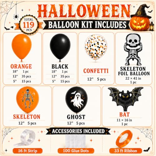 Halloween Balloon Arch Kit with Bat & Skeleton Foil Balloons - Orange Black Variation