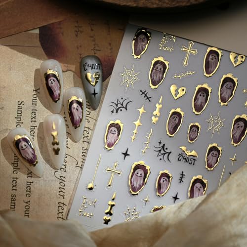 Halloween Nail Art Stickers Ghost 5D Embossed Nail Decals - Style-4