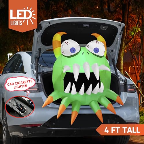 Halloween Inflatable Monster with LEDs for Yard & Car Decor - 4 ft Tall
