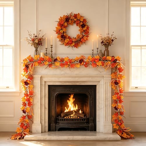 Yellow Pumpkin Fall Garland 2PCS for Autumn Thanksgiving Home Decor
