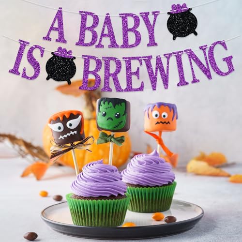 Baby Shower Banner A Baby Is Brewing Halloween Gender Reveal Decorations