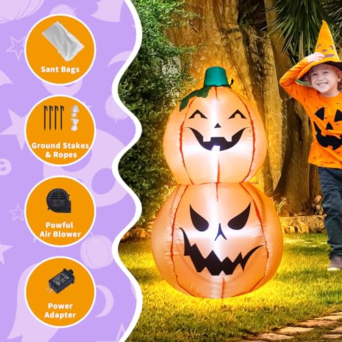 Halloween Inflatable Pumpkin Decoration - 3.5 Feet Tall with LED Lights - Variation of 3.5FT Halloween 2 Pumpkins