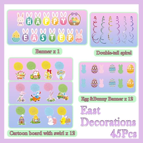 Easter & Birthday Banner Garland Set - Bunny, Chick, Egg Decorations for Parties