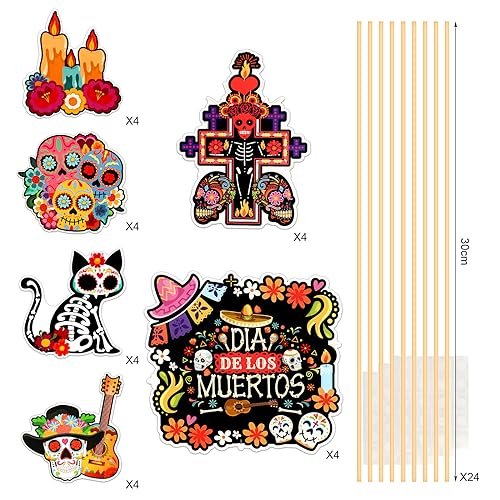 Day of the Dead Table Centerpieces Set of 24 for Mexican Themed Parties