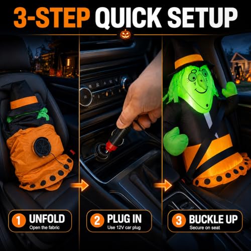 Halloween Inflatable Witch Car Decoration - 3.5 ft Passenger Seat Accessory