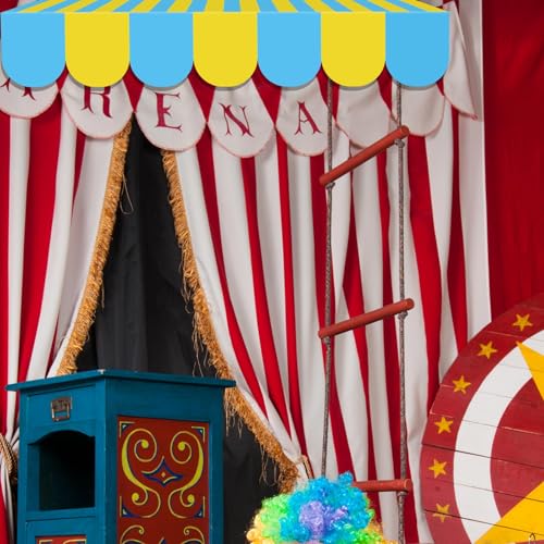 3D Circus Awning Wall Decor Set - Blue and Yellow Party Decorations, 4 Pieces