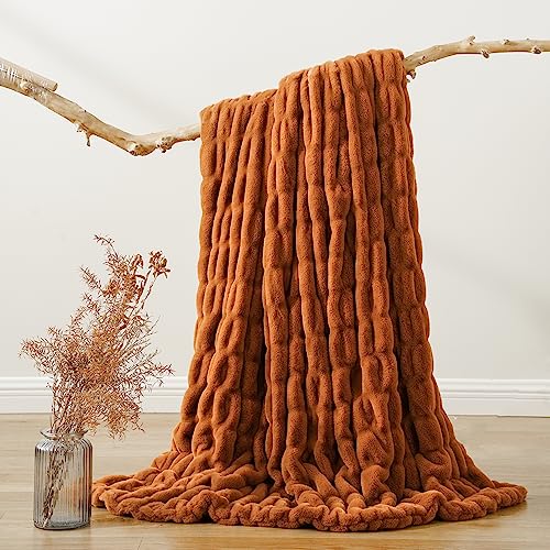 Orange Faux Fur Throw Blanket - 50x60 Inch Double-Sided Cozy Couch Decor