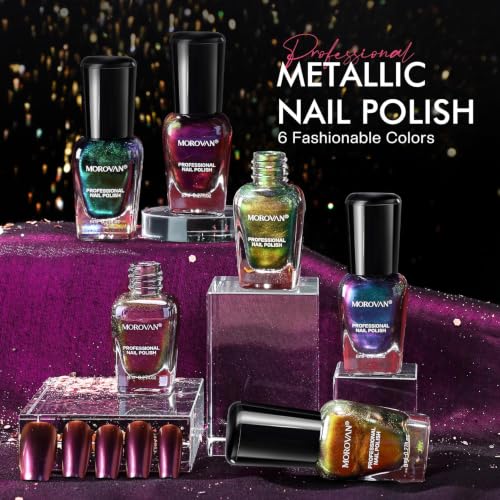 Holographic Ombre Nail Polish Set - Metallic Chameleon Colors, Quick Dry, 6 Pack - Morovan