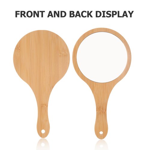 NOLITOY Small Bamboo Hand Mirror, 5.3in* 10in Portable Single Side Handheld Vanity Mirror with Wooden Frame Travel Makeup for Women and Girls