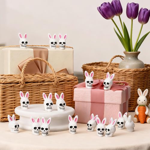 Easter Mini Resin Skull Figures with Rabbit Ears - 50pcs Tiny Garden & Decor Ornaments