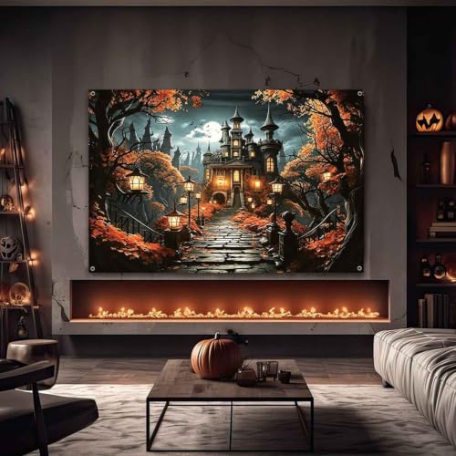 Halloween Castle Backdrop 8x6ft Haunted House Photo Booth Banner - Castle / 8x6ft