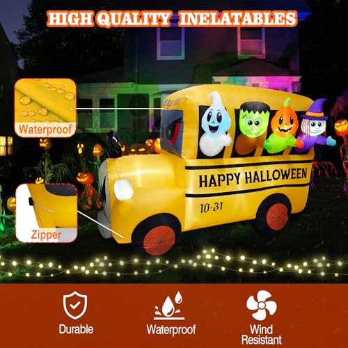 Halloween Inflatable Car Decoration Ghost Frankenstein Pumpkin Monster Witches - 8.1FT Outdoor Blow-up Scene with LEDs
