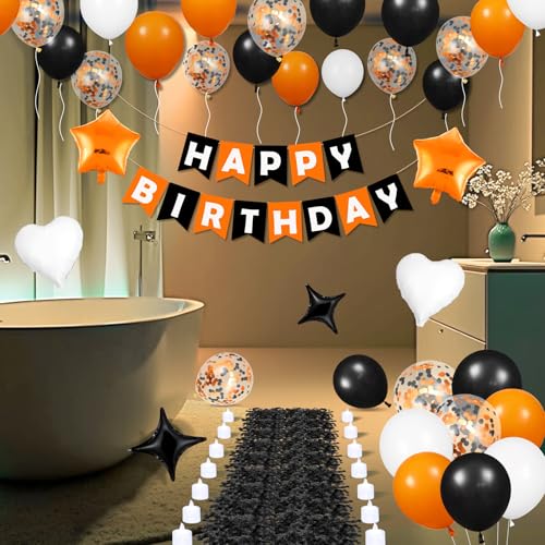 Halloween Birthday Balloons Decorations Orange Black & White Party Banner & Star Balloons - Variation of THIS Listing