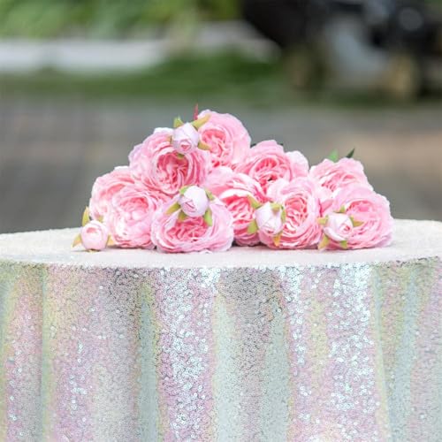 Iridescent White Sequin Tablecloth 120 Inch Round - Glamorous Party Decor