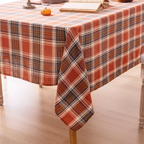 Plaid Fall Tablecloth 60x84 Inch Rust Rectangle Thanksgiving Decor