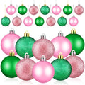 Pink Green Christmas Tree Ornaments Set - Shatterproof 2.4 Inch Xmas Balls