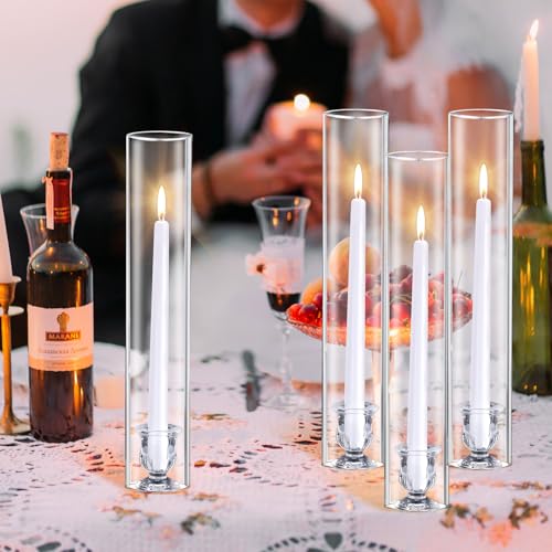 12-Piece Glass Candle Holder Set with White Candles for Weddings & Events