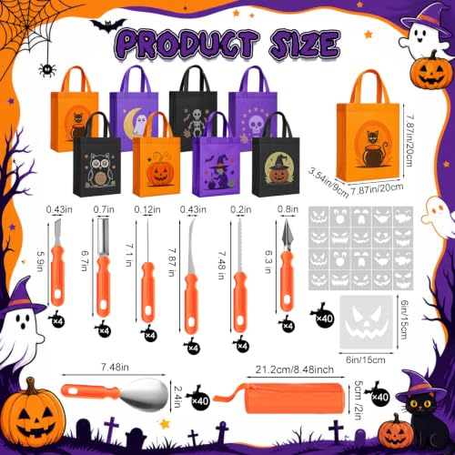 Halloween Pumpkin Carving Kit 8-Person Set with Tools Templates + Tote Bag (Variation of 160/Mixed Style)