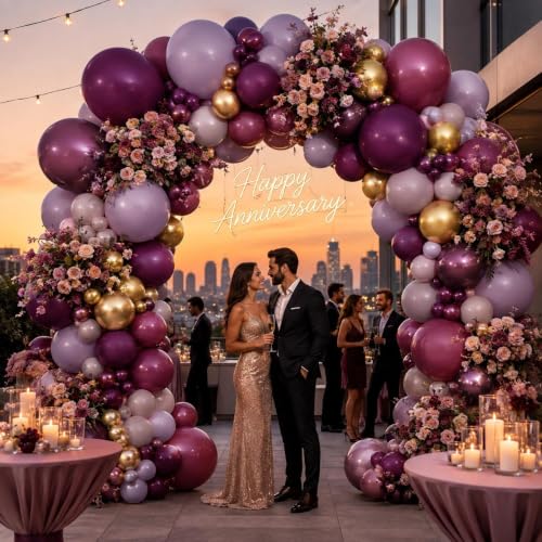 Dark Purple Pink Balloon Garland Kit Double Stuffed Plum Mauve Burgundy Gold Arch with 5-18 Inch Balloons - Variation of Dark Purple Pink Gold