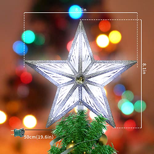 White Christmas Tree Topper Lights - 8 in 10 LED Double-Sided Star for Xmas & Holiday Decor